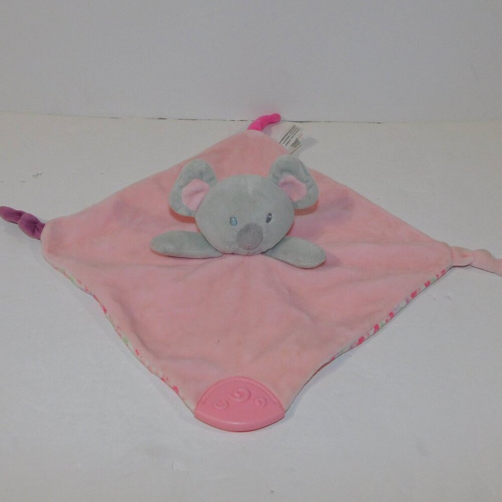 Bebe Comfort Koala Bear Security Blanket Plush Gray Pink Baby lovey w Teether